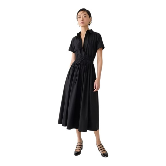 J. Crew Dresses & Skirts - J Crew Elena Cotton Shirt Dress Midi Collared Short Sleeve Womens Size 00P Black